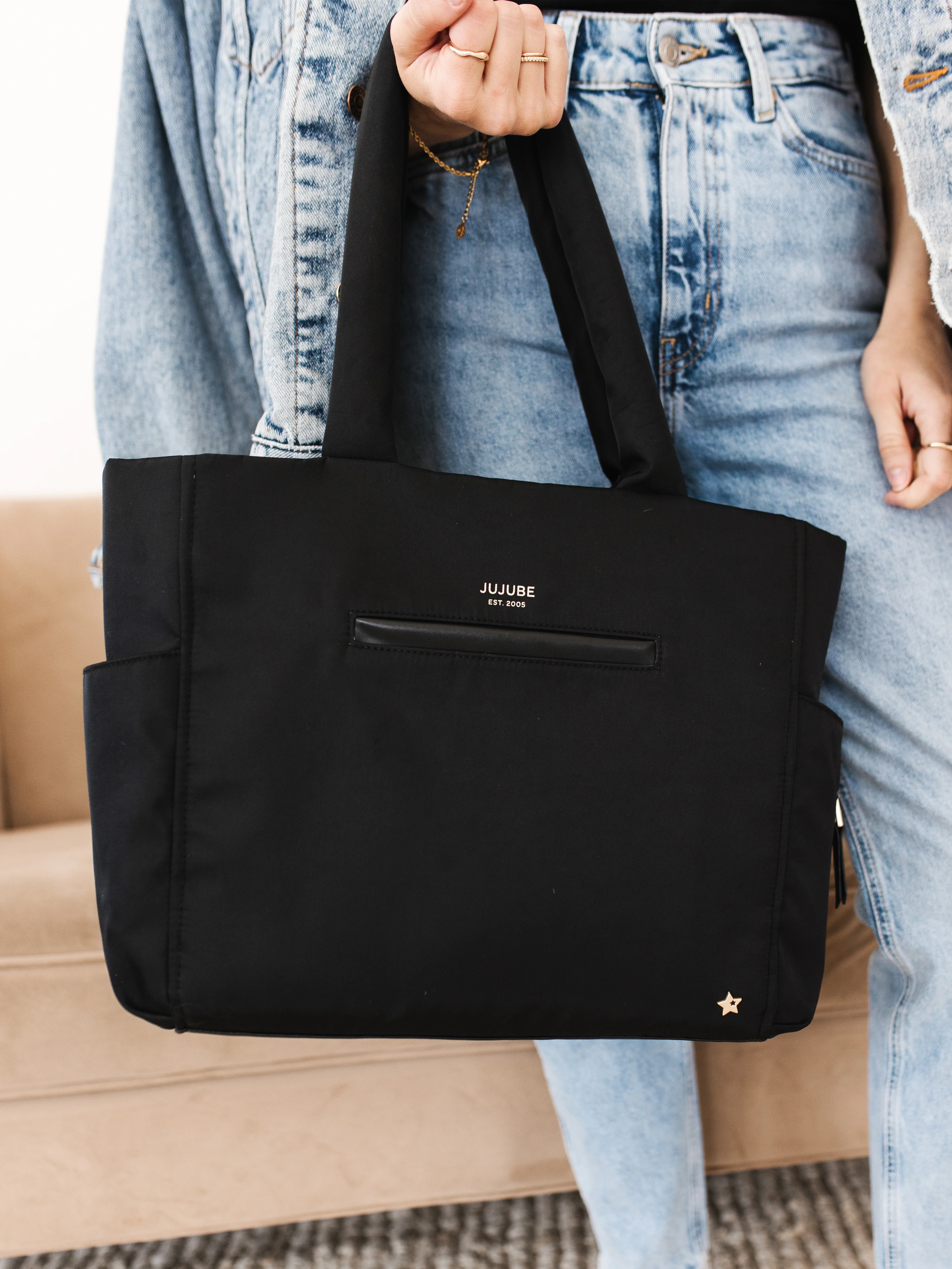Utility-Strap Tote Diaper Bag - Black - Image 7